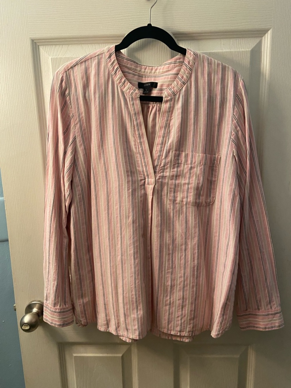 J. Crew Pink and Cream Striped Buttonless Top